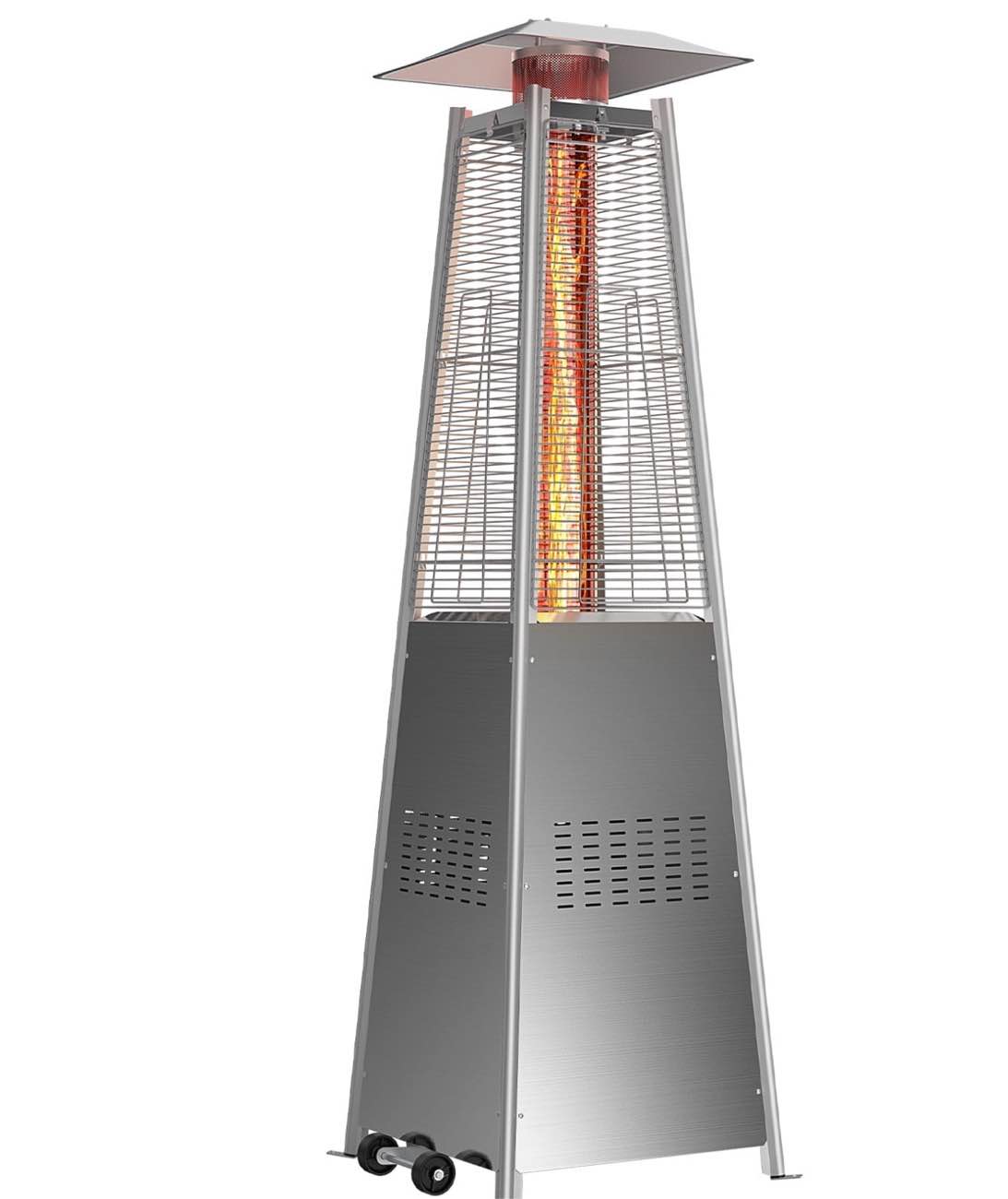 edx 42000 btu outdoor propane patio heater tower with wheels, stainless steel