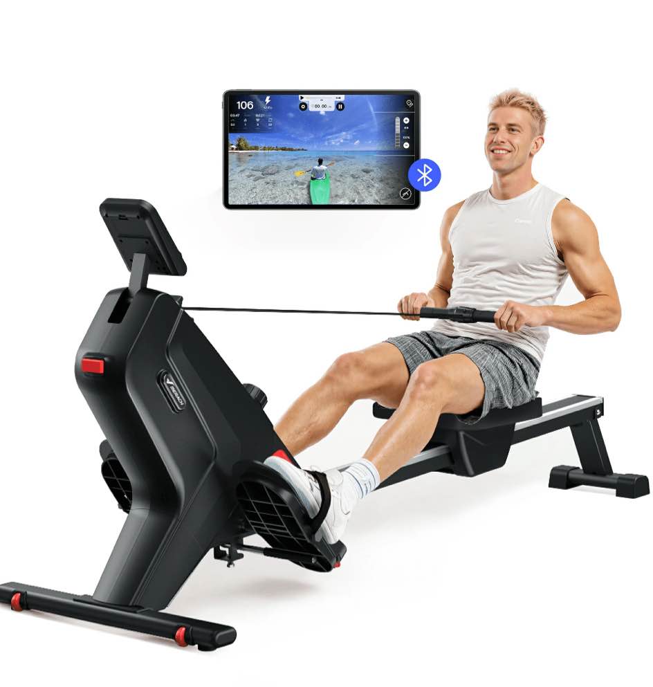 merach magnetic rowing machines 350lbs weight capacity, indoor foldable with 16 levels resistance for home workout