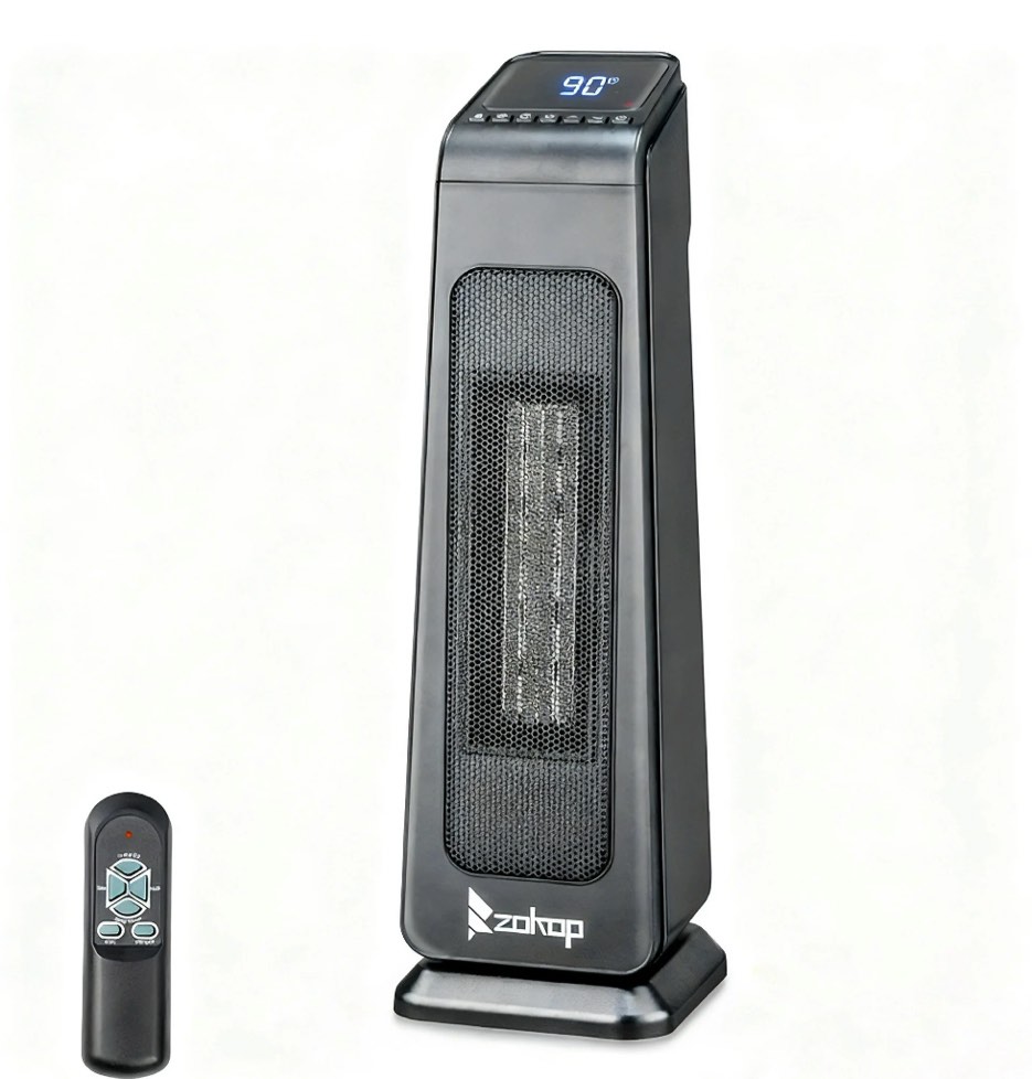 ktaxon space heater indoor,23" portable electric heater with 3 heat settings, 70° oscillation, timer, remote control, tip-over switch,quiet portable heater for office, bedroom, large room,black