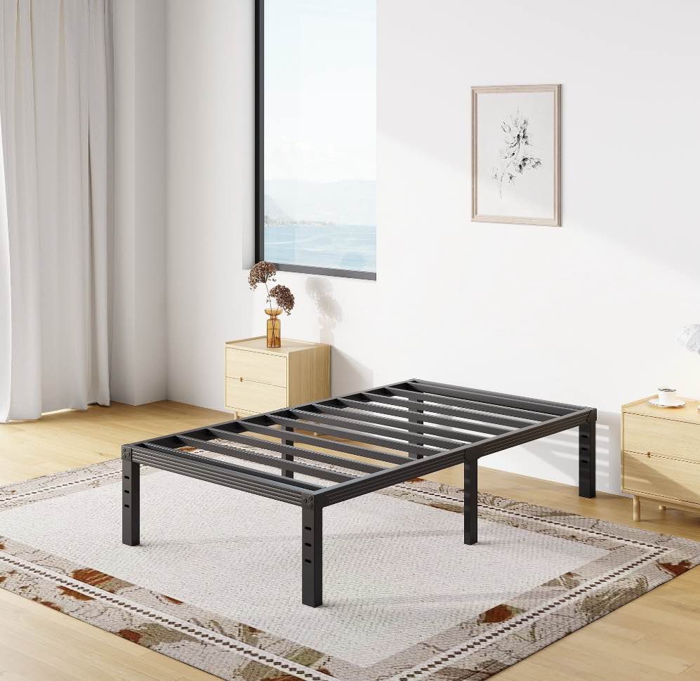 COMASACH 18 inch Twin Bed Frame, Easy Assembly, Heavy Duty Metal Platform, Noise Free, Black