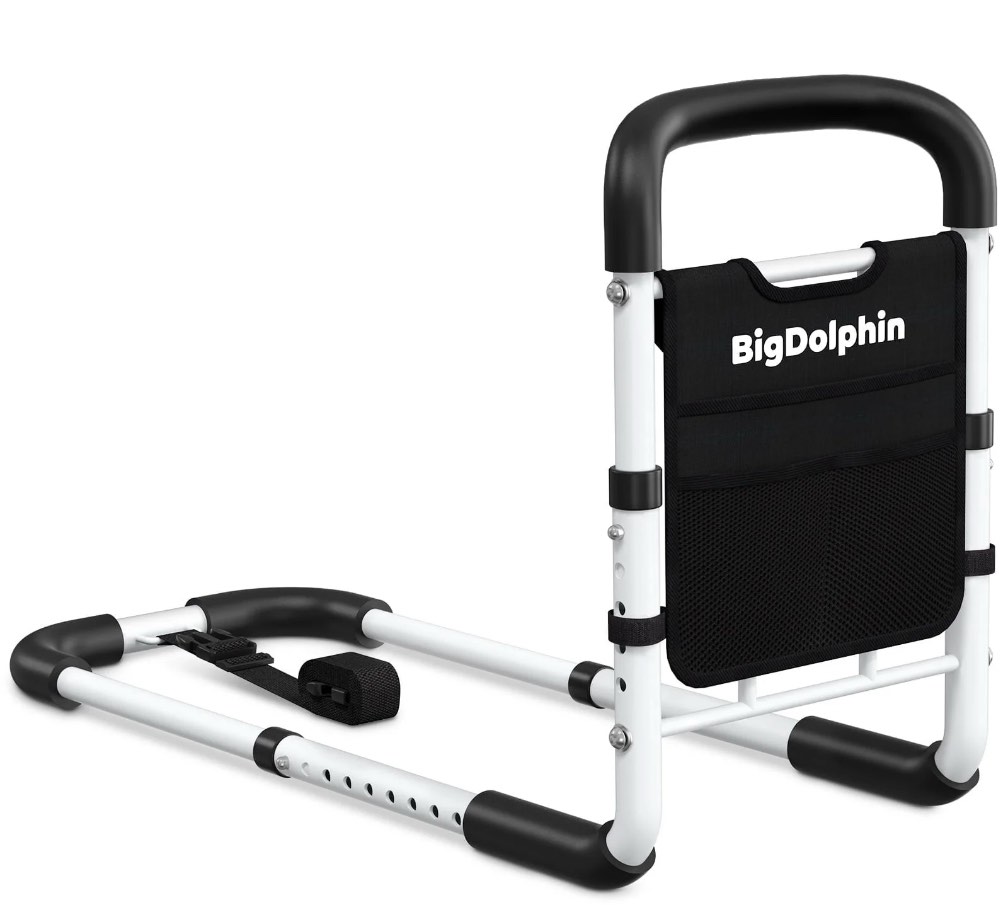 Bed Rails for Seniors 2026 Upgrade - ASTM Compliant, Adjustable Bed Cane with Non-Slip Ergonomic Handle & Storage Pocket, Bed Rails for Elderly Adults Safety Hold up to 350 LBS, Tool-Free