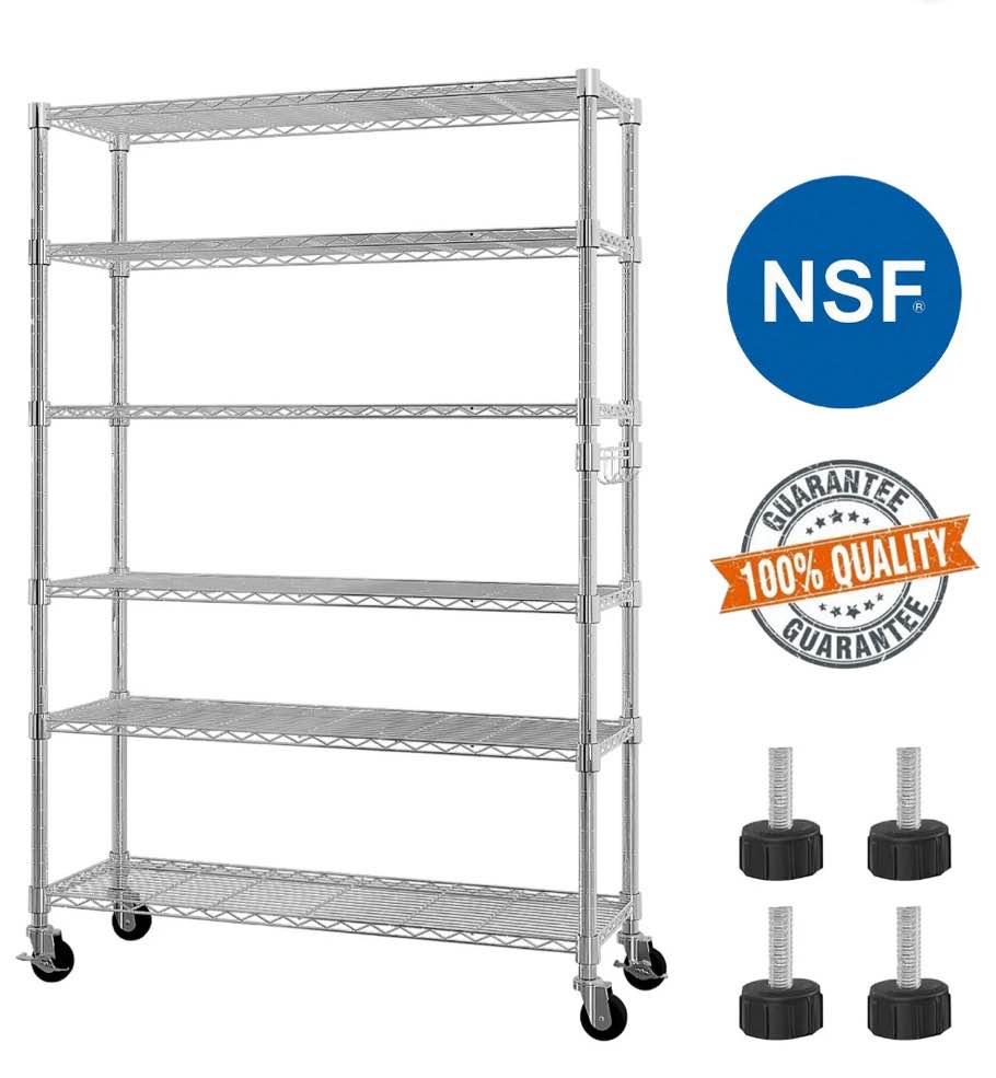 Ktaxon 6 Tier Wire Shelving with Wheels 2400LBS Capacity,  Heavy Duty Storage Rack for Home Garage, 46"W x 18"D x 82"H Adjustable Shelves, Silver