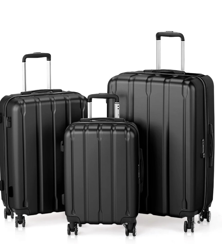 Ktaxon 3-Piece Hardshell Luggage Set Lightweight ABS+PC Carry On Suitcase with TSA Lock, 360° Spinner Wheels Black