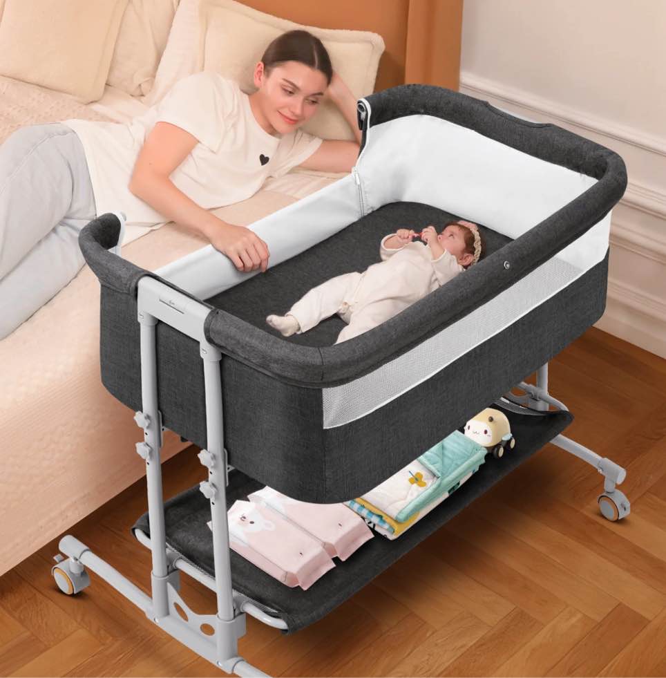 Babyeap Baby Bassinet Bedside Sleeper Bassinet for 0–5 Months Infants, Unisex, Dark Gray