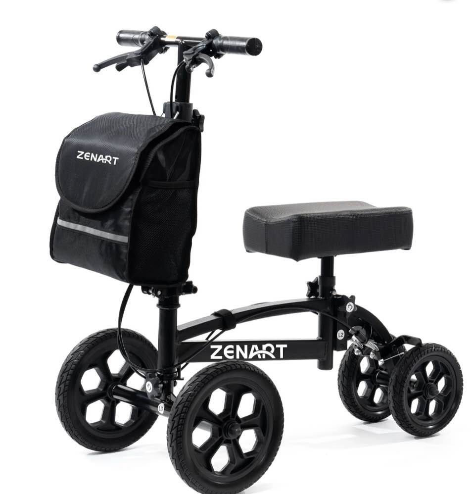 ZENART All-terrain Knee Scooter Foldable Walker for Foot Injuries Adult Crutch Alternative,Black