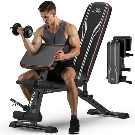 FLYBIRD Workout Bench with Leg Extension & Curl Pad Foldable 800LB Bench for Full Body Training