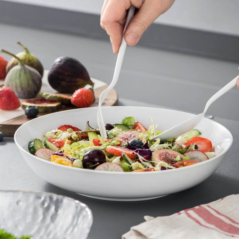 vancasso pasta bowls, porcelain salad bowls set of 6, large white serving bowls, soup bowls, 40oz