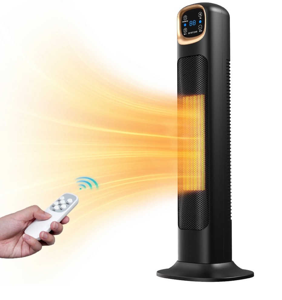 nftigb space heaters for home, 24" 1500w oscillating electric tower electric heater with remote, ptc ceramic fast heating,black,new