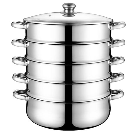 JIAHUI Food Steamer 5 Tier Multi Tier Layer Stainless Steel Steamer Pot Soup Pot for Cooking with Stackable Pan Insert/Lid