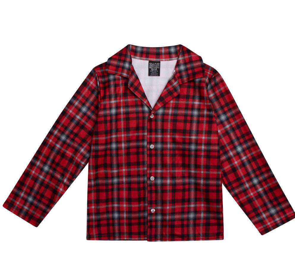 Quad Seven Boys Flannel Fleece Pajamas - 2Pieces Long Sleeve Button Down Sleepwear Set (Sizes: 8-14)
