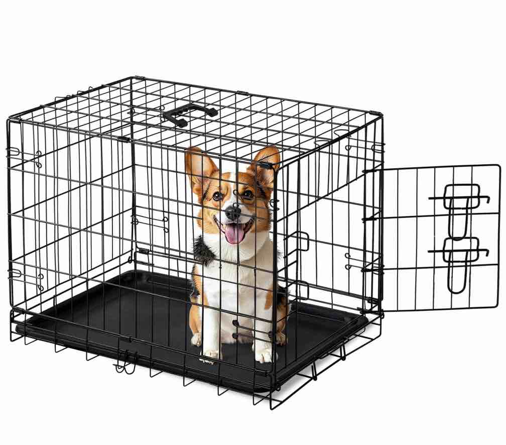 EDX Medium Dog Crate, 30" Single Door Folding Metal Wire Dog Cage with Plastic Leak-Proof Pan Tray