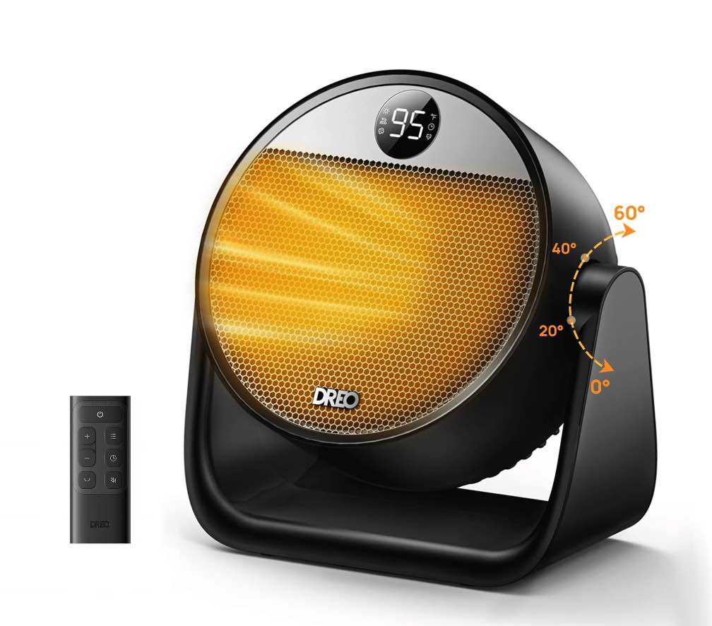 DREO Heater, Space Heater with 60° Adjustable Tilt, 1500W Electric Heaters for Inside with Thermostat, 8 Safety Protections, 12H Timer, 3 Modes, Remote, Portable Heater for Home, Office