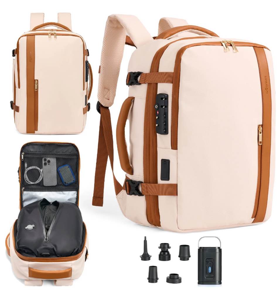 Fegat Vacuum Backpack for Travel,60L Expandable Compression Bag with Pump & TSA Lock,Vacuum Seal Backpack Flight Approved,Airbag Personal Item Carry on Backpacks for Travel Business