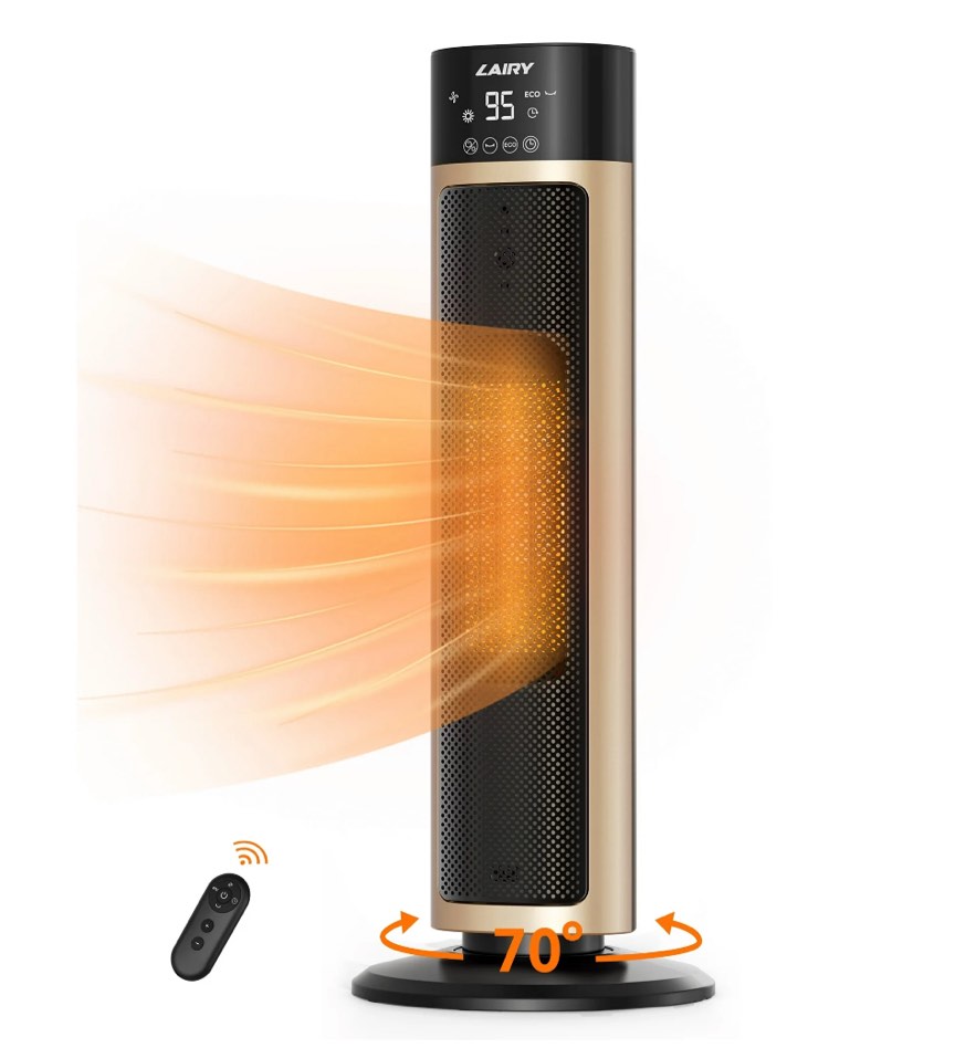 lairy 1500w space heater large room,24 inch electric tower heaters with remote, adjustable thermostat, black gold