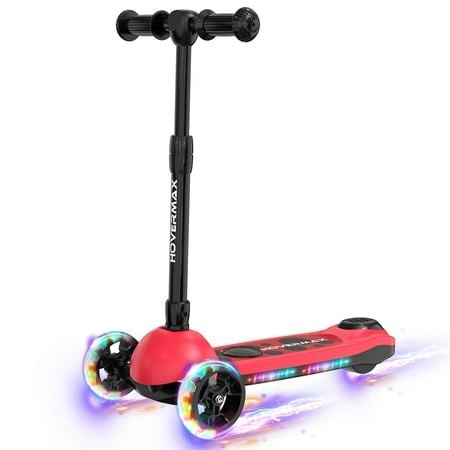 hovermax k3s kids electric scooter - 4 heights adjustable 7 mph max speed led light-up wheels & flash deck foldable kick scooter for boys & girls a