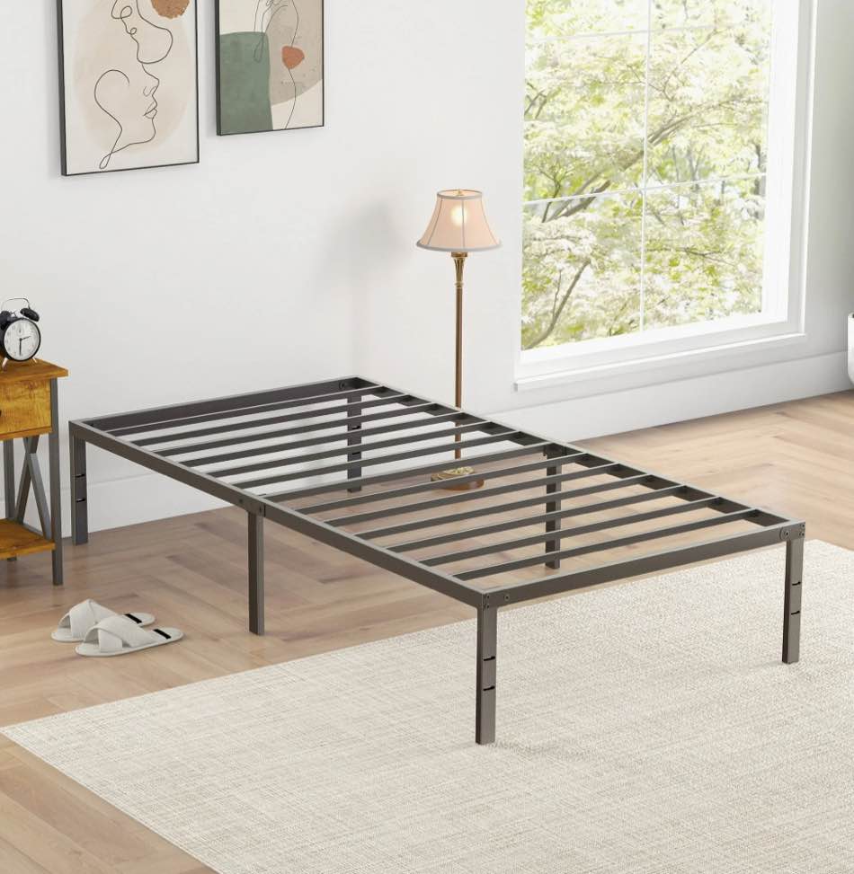 edx heavy duty metal twin bed frame with under bed storage - 14 inches high, sturdy steel slat support, no box spring required, platform bed frame