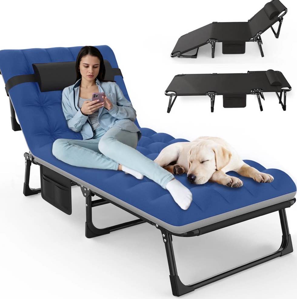 gvdv portable folding camping cot with mattress, 29" wide multi-position folding chaise lounge chair, oversized folding bed sleep cot for outdoor, home, office