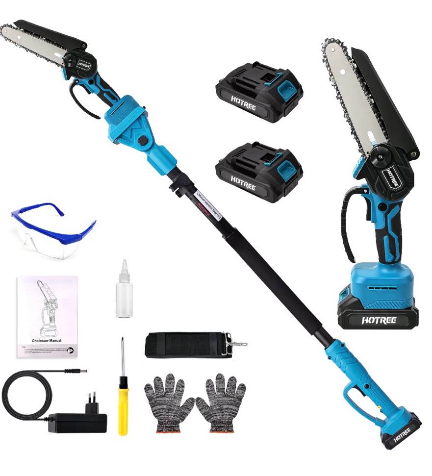 hotree 2 in 1 cordless pole saw, 6-inch pole chainsaw mini handheld chainsaw, 15 ft extension pole saw for effortless tree trimming