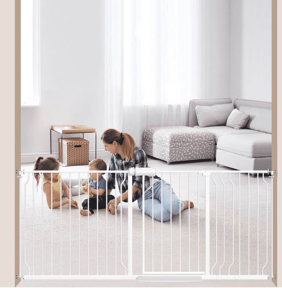 furdear 65.9-75.9" extra wide baby safety gate walk thru white metal gate