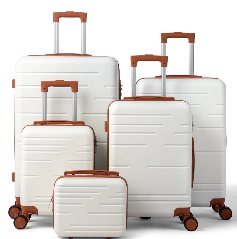 zimtown luggage sets 5 piece hardside expandable suitcases with spinner wheels and tsa lock, beige