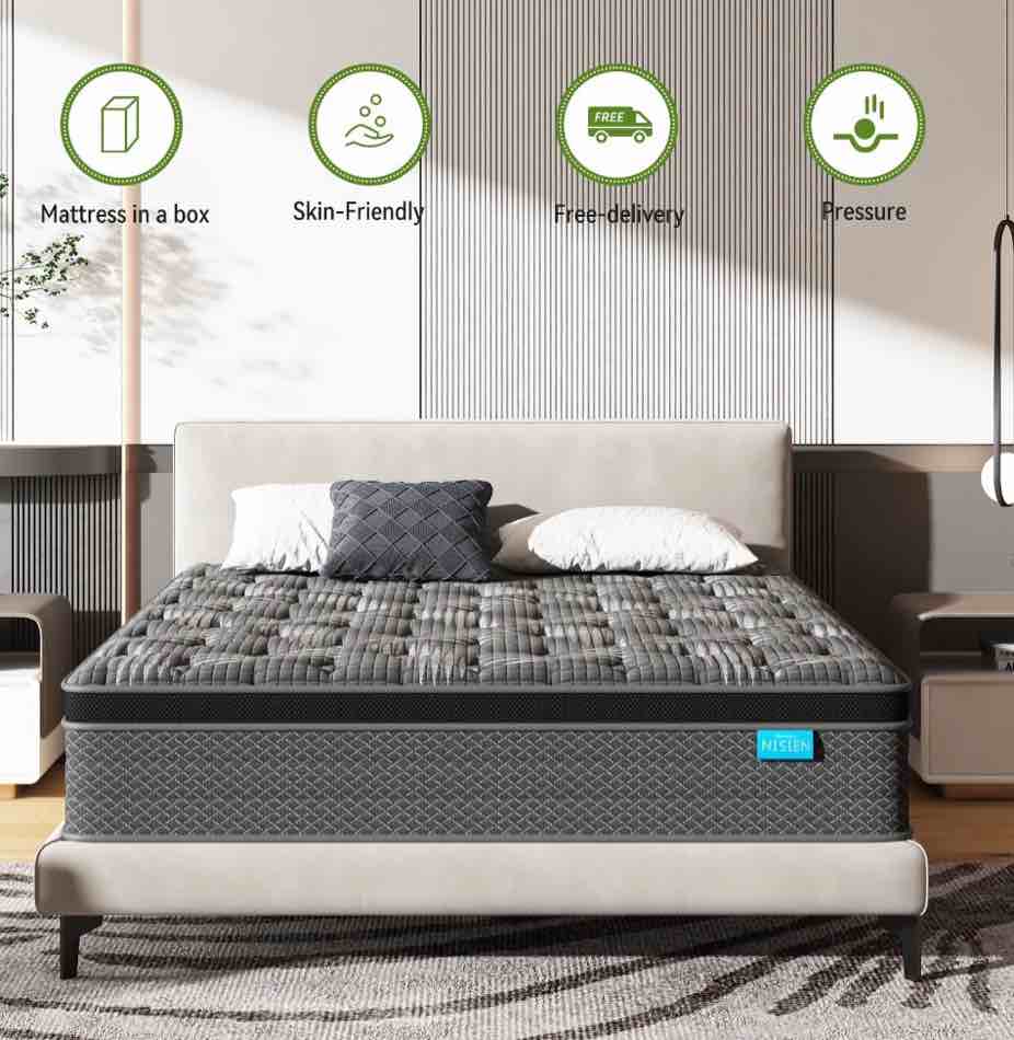 queen mattress,nisien 14 inch hybrid mattress in a box, gel foam mattress, individually wrapped pocket coils innerspring mattress, support & pressure relief, medium firm feel