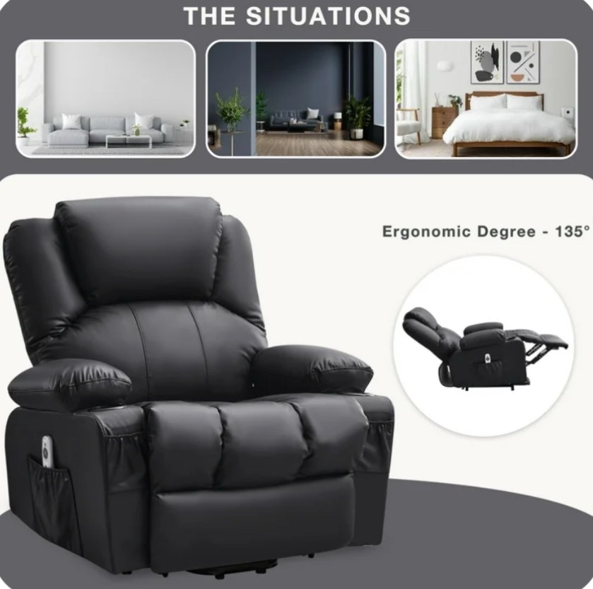 JONPONY Power Lift Recliner Chair Recliners for Elderly with Heat and Massage Recliner Chair for Living Room with Infinite Position and Side Pocket,USB Charge Port,Black