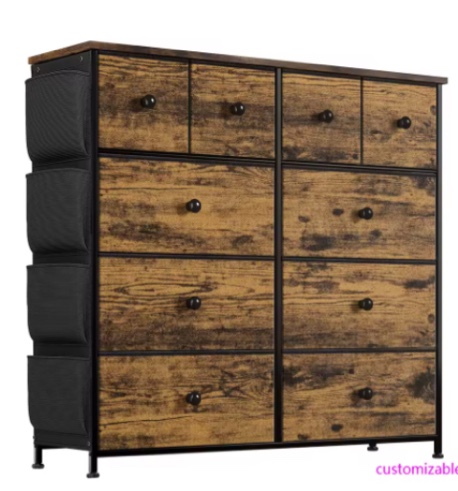 10 Drawer Dresser Chest of Drawers with Side Pockets Fabric Dressers for Bedroom for Adults,Rustic Brown