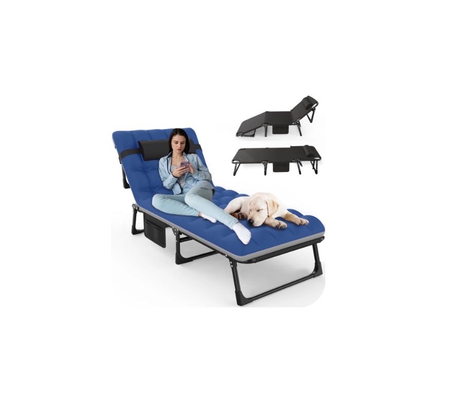 GVDV Portable Folding Camping Cot with Mattress, 29" Wide Multi-Position Folding Chaise Lounge Chair, Oversized Folding Bed Sleep Cot for Outdoor, Home, Office