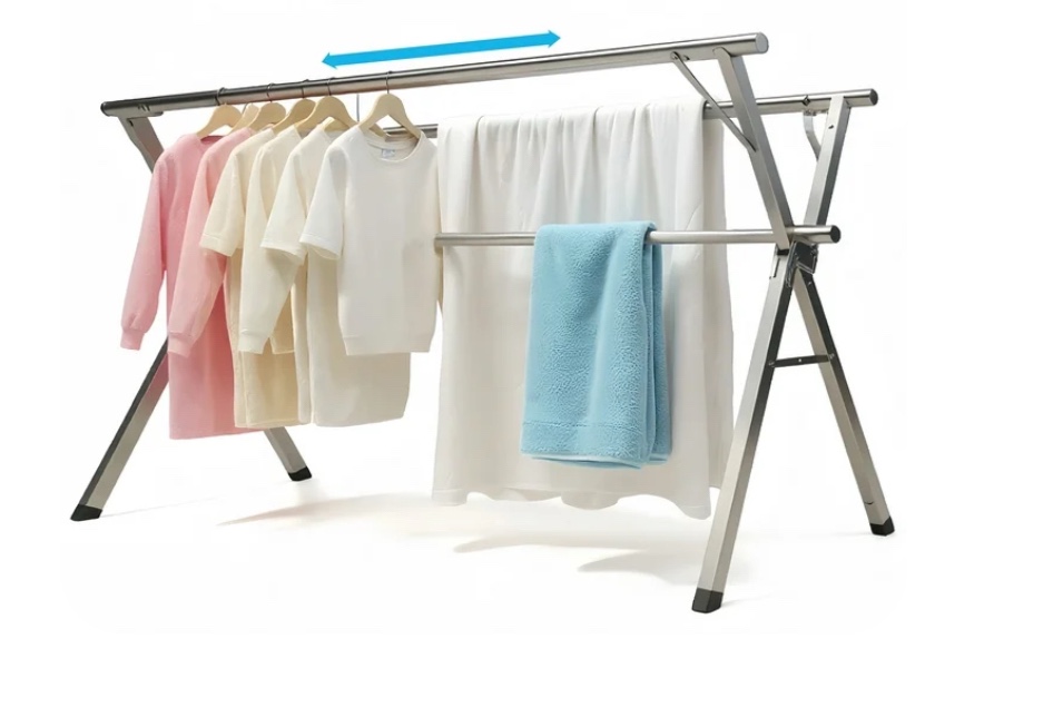 79 inches Clothes Drying Rack, Adjustable & Foldable Laundry Drying Rack for Outdoor Indoor, Stainless Steel Garment Rack with 20pcs Windproof Hooks, Silver