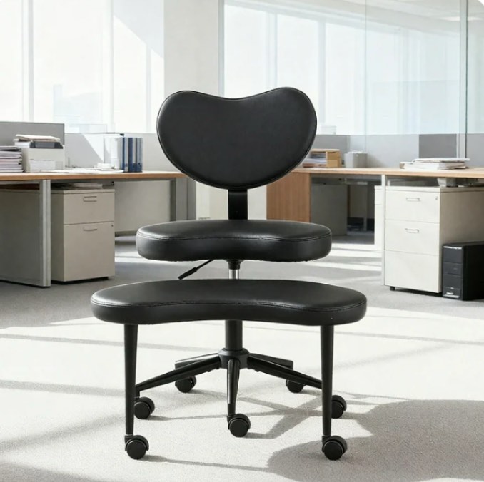 jonpony cross legged chair with wheels, adjustable height and pu leather, meditation adhd chair with back support, home and office, black pu