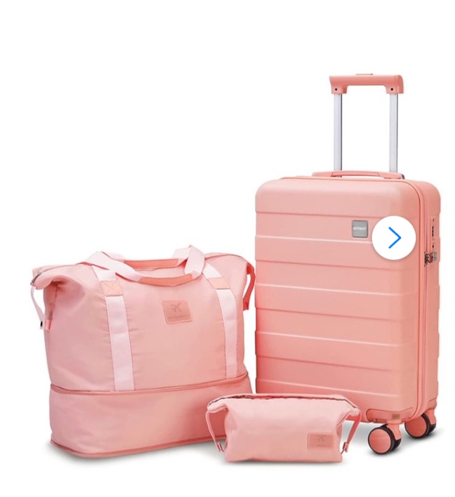 joyway 3-piece luggage set 20-inch carry-on suitcase with spinner wheels tsa lock travel duffel bag and toiletry bag hardside lightweight luggage pink