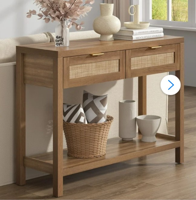 surmoby console table with rattan drawers,boho wood entryway table hallway table sofa table with open storage shelf for living room,foyer and corridor
