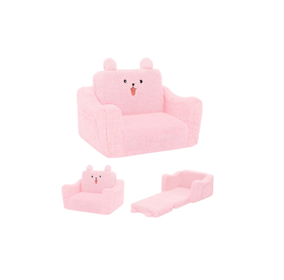 aileekiss toddler sofa chair, 2-in-1 foldable baby couch flip open sofa bed for playroom, pink