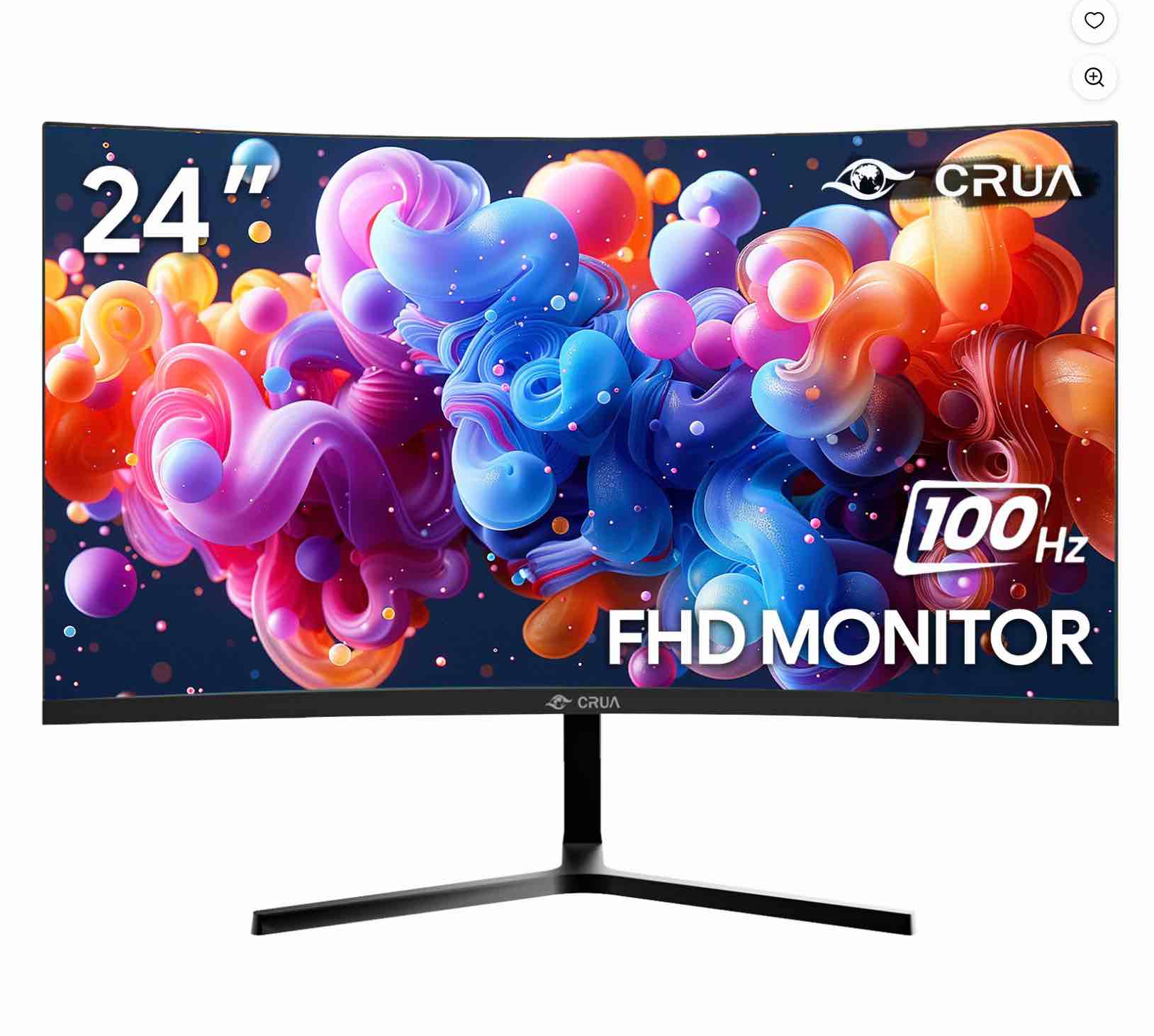 cr24cm crua 24 inch 100hz curved monitor,fhd (1920×1080) 99% srgb computer monitor,thin bezel, wall mountable & tilt adjustable,black