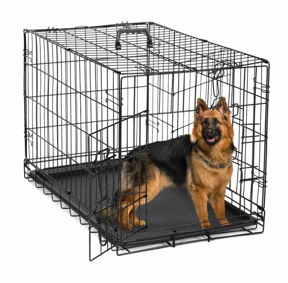 edx big dog crate with divider panel 48 inch double door folding metal wire dog cage with plastic leak-proof pan tray