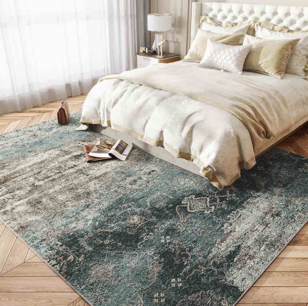 vunate 10'x14' area rugs for living room machine washable rugs abstract vintage distressed indoor rug carpet soft lightweight large area rug for bedroom dining room kitchen foldable nonslip rug teal