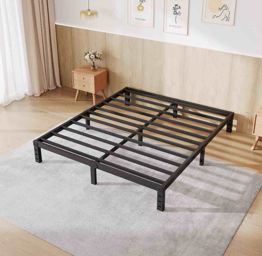 comasach 12 inch queen bed frame, easy assembly, heavy duty metal platform, noise free, black