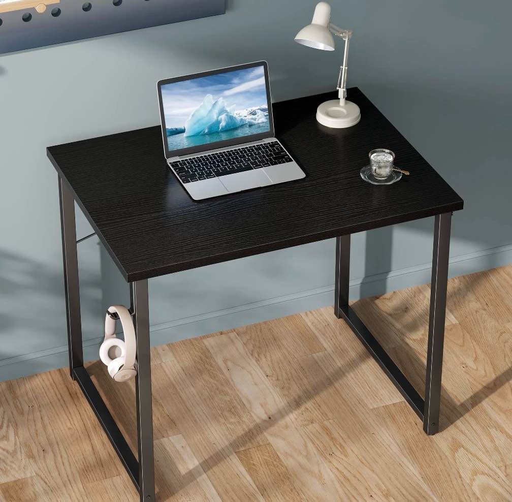 casacomoda small computer desk - 32 inch writing table with headphone hooks for home office,  modern black