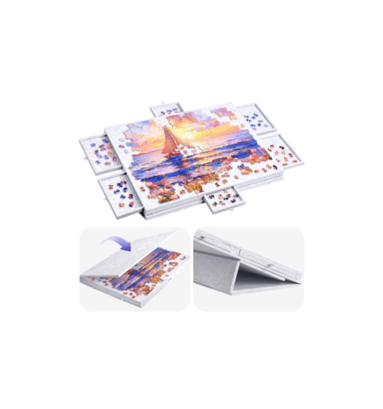 ayieyill 1000 piece rotating puzzle board with drawers and cover 21 x31 portable felt jigsaw puzzle table for adults portable lazy susan spinning puzz color cream