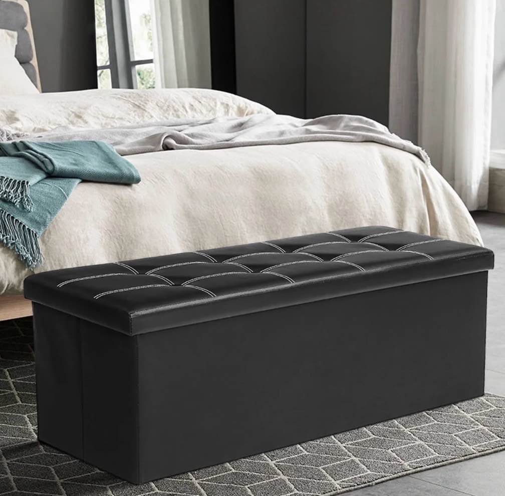 43" ottoman with storage bench long end of bed seat with storage large hinged storage ottoman bench folding chest footrest toy chest for kids bedroom living room large size - black