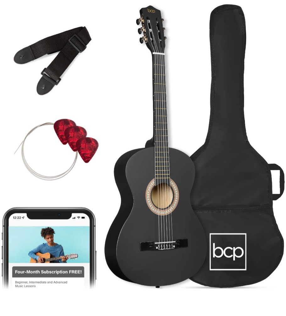 best choice products walmart exclusive 30in kids acoustic guitar beginner starter kit w/ strap, case, strings - walmart black