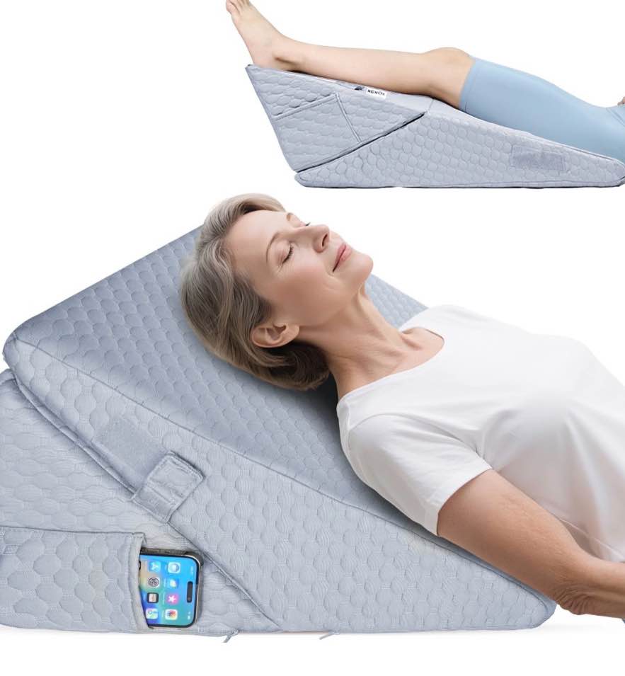 kekoy bed wedge pillow for sleeping, adjustable height to 9-12 inches, memory foam pillows with washable cover, gray