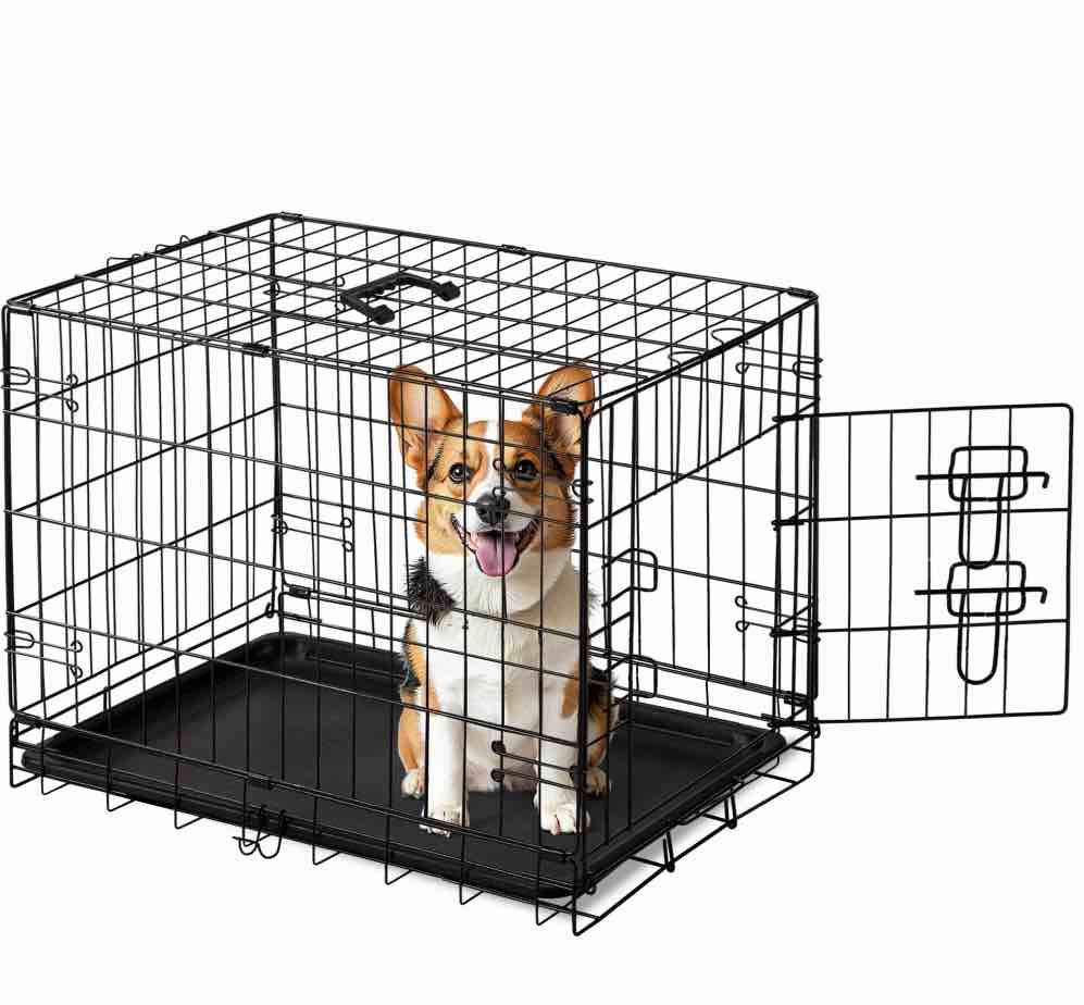 edx medium dog crate with divider panel  36  double door folding metal wire dog cage with plastic leak-proof pan tray