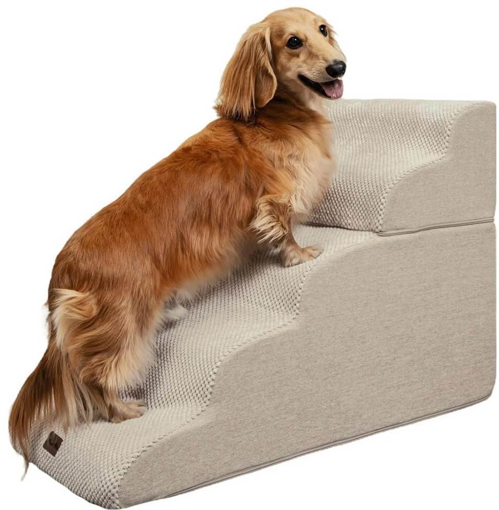 made4pets dog stairs ramp for high bed, 5-step pet stairs for bed couch sofa climbing, beige