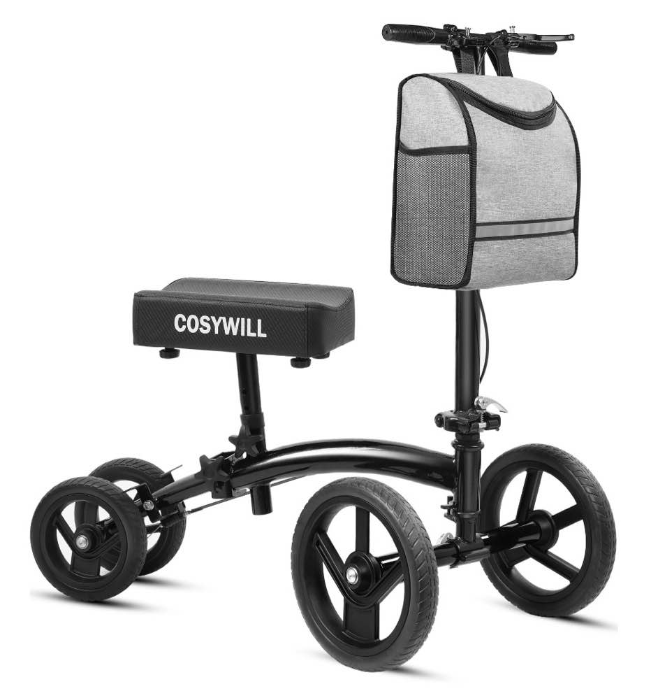 cosywill steerable knee scooter,economy knee walker,all terrain foldable medical scooter for foot injuries crutches alternative,black