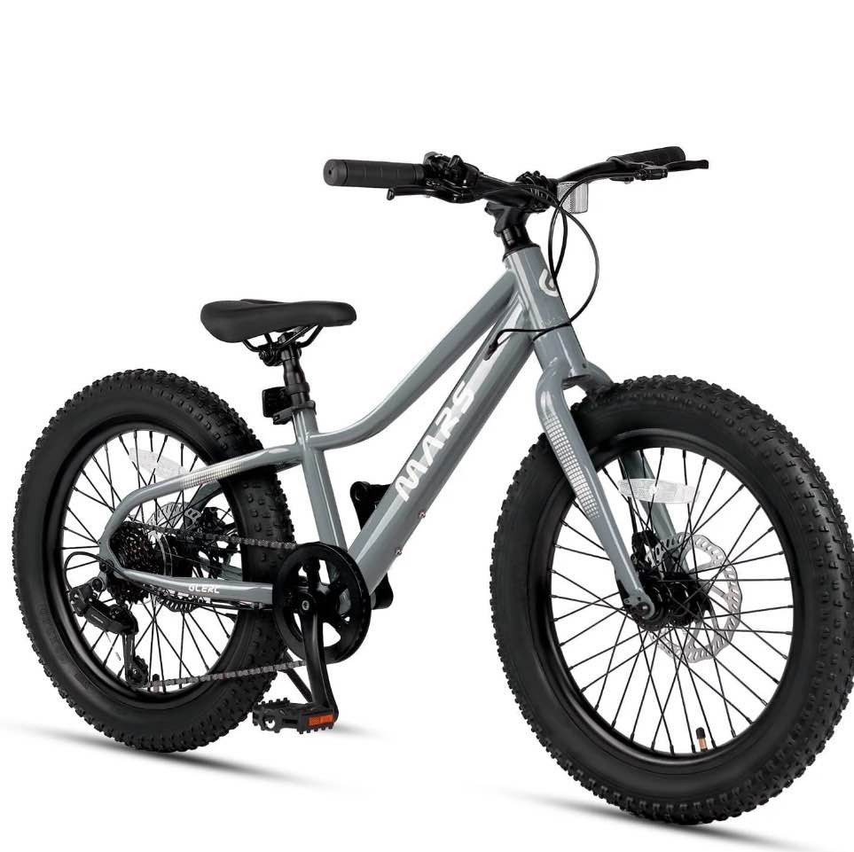 glerc mars kids mountain bike, 20 inch fat tire bike for teen ages 6-12 year old, bicycle with 2.8-inch wide tires and 6 speed drivetrain,gray