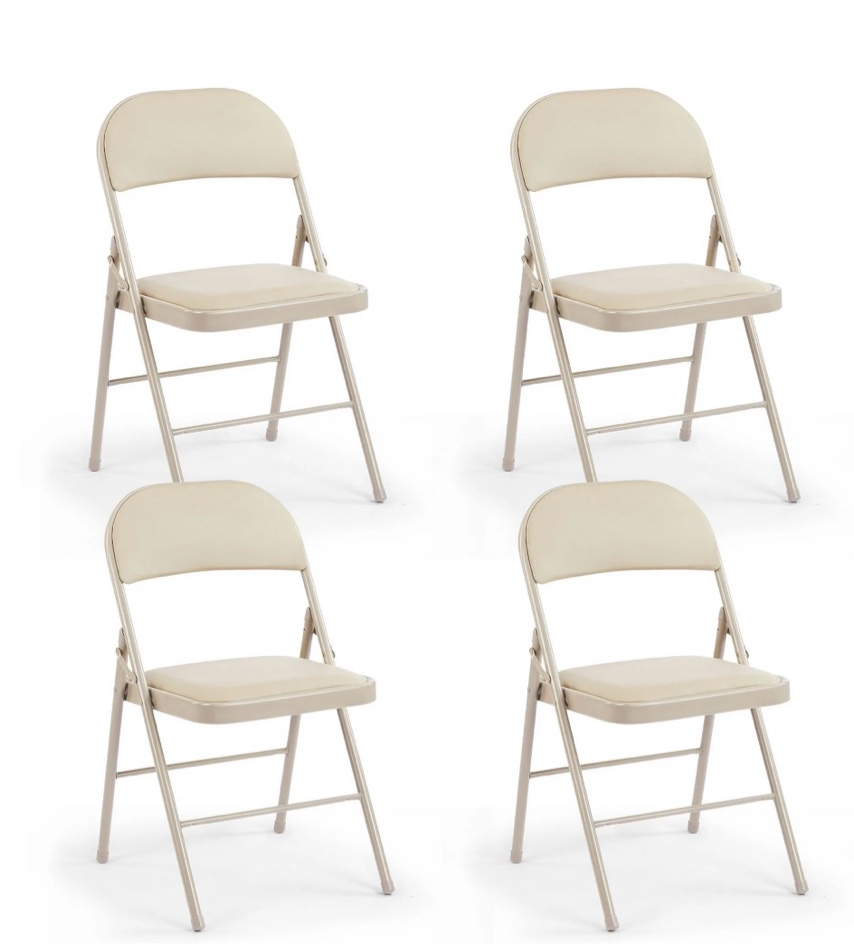 concetta 4 pack folding chair, indoor outdoor portable stackable commercial leather padded seat for home, office, party, kahki
