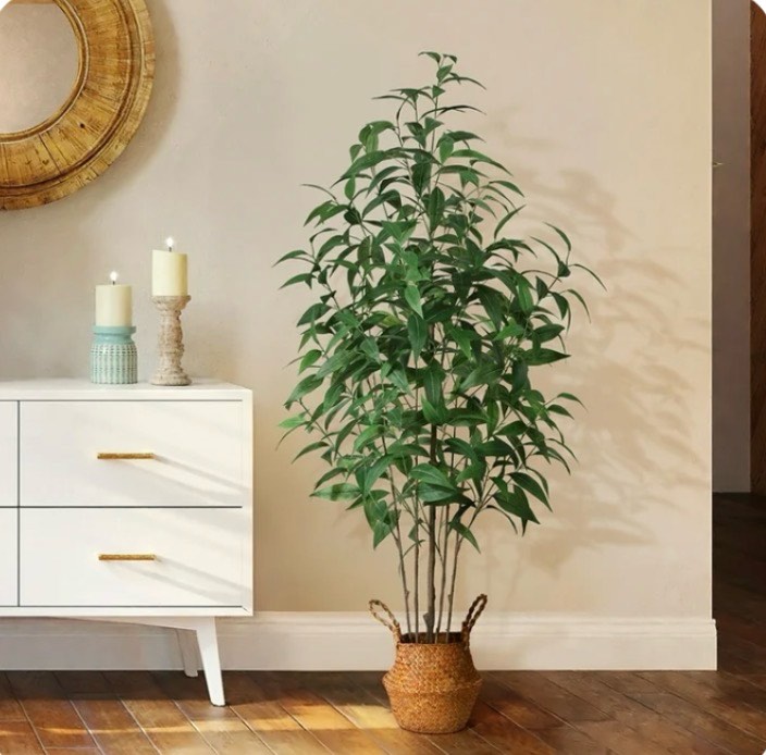 potted 5ft artificial multi trunk eucalyptus tree with handmade seagrass basket for office daily home decor 6 lb dr.planzen