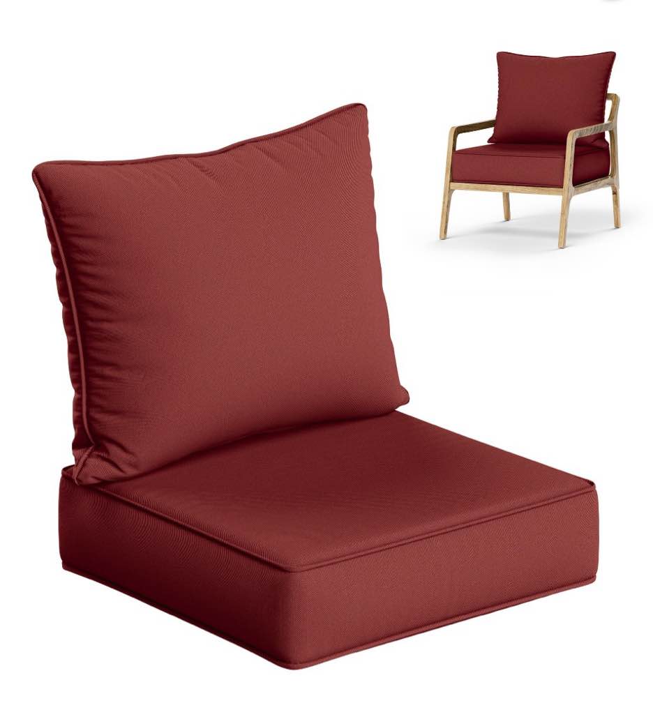 kimunuk selections outdoor deep seat cushion set 24 x 24 x 6.5 water repellant fade resistant deep seat bottom and back cushion for chair sofa and couch burgundy