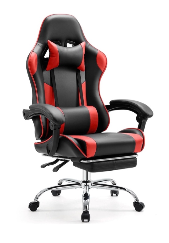 edx ergonomic gaming chair high back office chair with lumbar support and adjustable armrests swivel racing chair, black and red